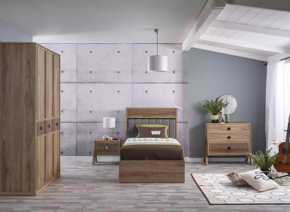 Wooden bed with bed base Complete e youth bed Bed Wood Brown Set 4 pieces